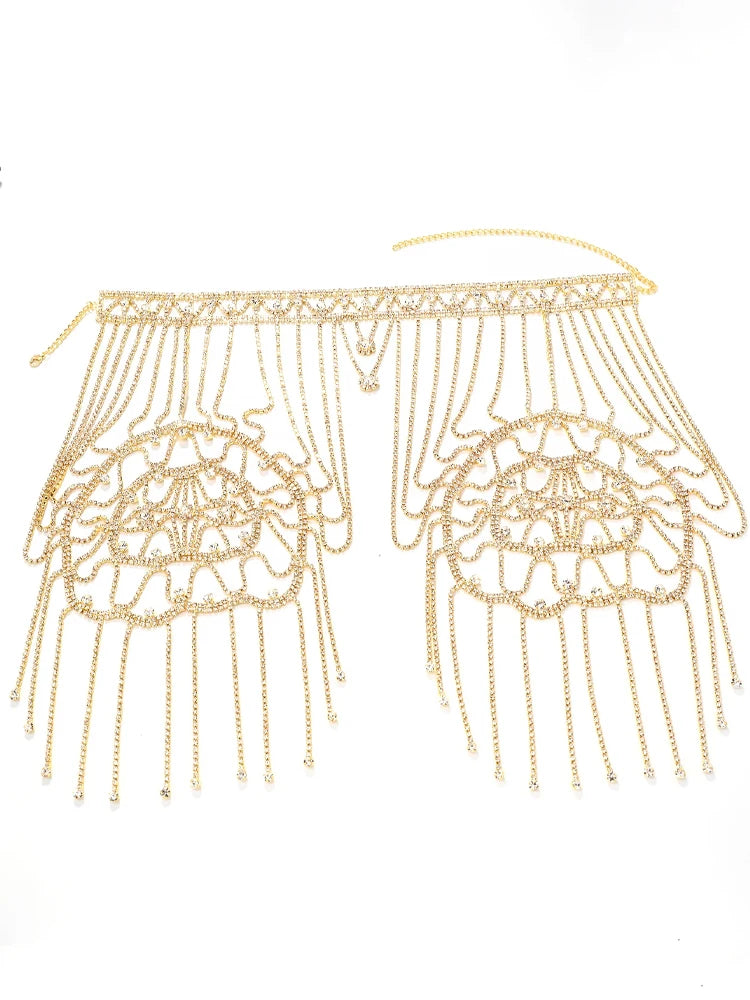 StoneFans Luxury Rhinestone Bridal Body Necklace Color Cape Chain Top Wedding Jewelry Dresses Elegant Statement