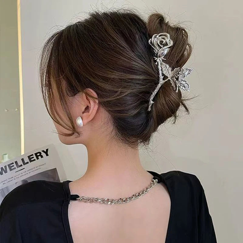 1pc Retro Metal Rose Hair Clip For Women, French Gentle-Style Head Back Twist Hairpin Hair Claw Hair Accessory