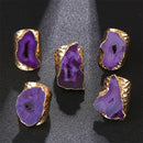 Irregular Geode Stone Agate Slices Wide Open Ring for Women Boho Resizable Finger Jewelry