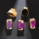 Irregular Geode Stone Agate Slices Wide Open Ring for Women Boho Resizable Finger Jewelry
