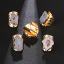 Irregular Geode Stone Agate Slices Wide Open Ring for Women Boho Resizable Finger Jewelry