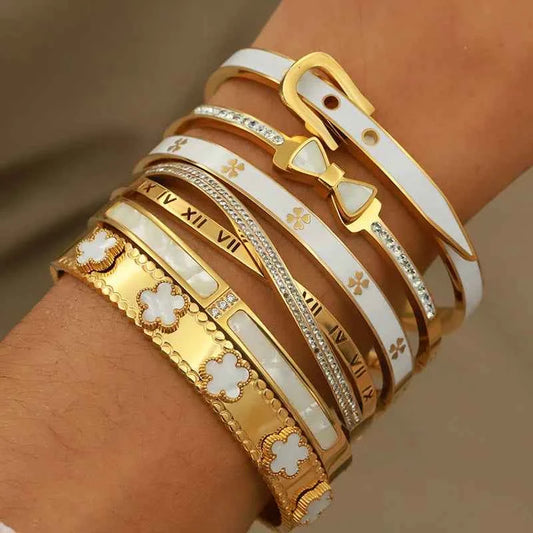 316L Stainless Steel Metal Classic Flower Bangles for Women Fashion Brand Jewelry Delicate Bowknot Bracelets Accessories