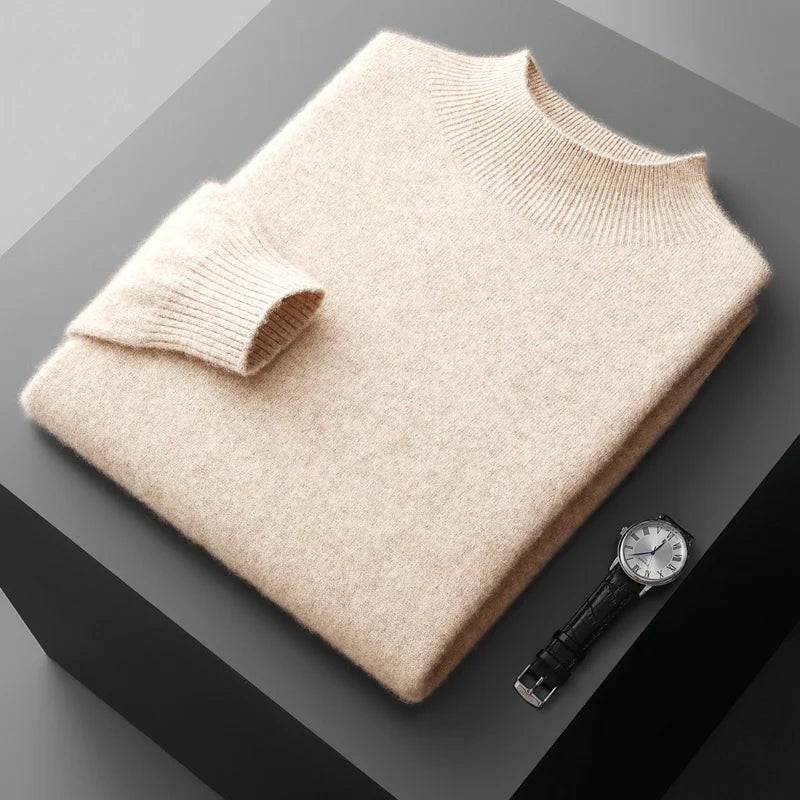 100% Pure Wool Cashmere Sweater Men's Half Turtleneck Pullover Casual Fashion Thickening Top Knitting Sweater