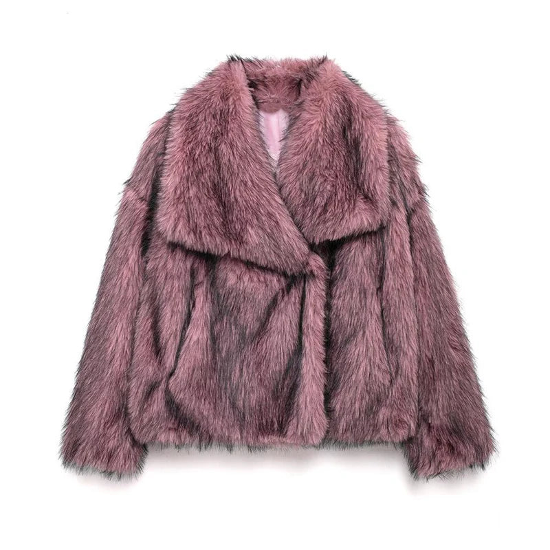 MUJER Faux Fur Coat Plush Fluffy Women's Jacket 2025 Woman Autumn Winter New in Outerwears White Red Gray Black Blends Coats