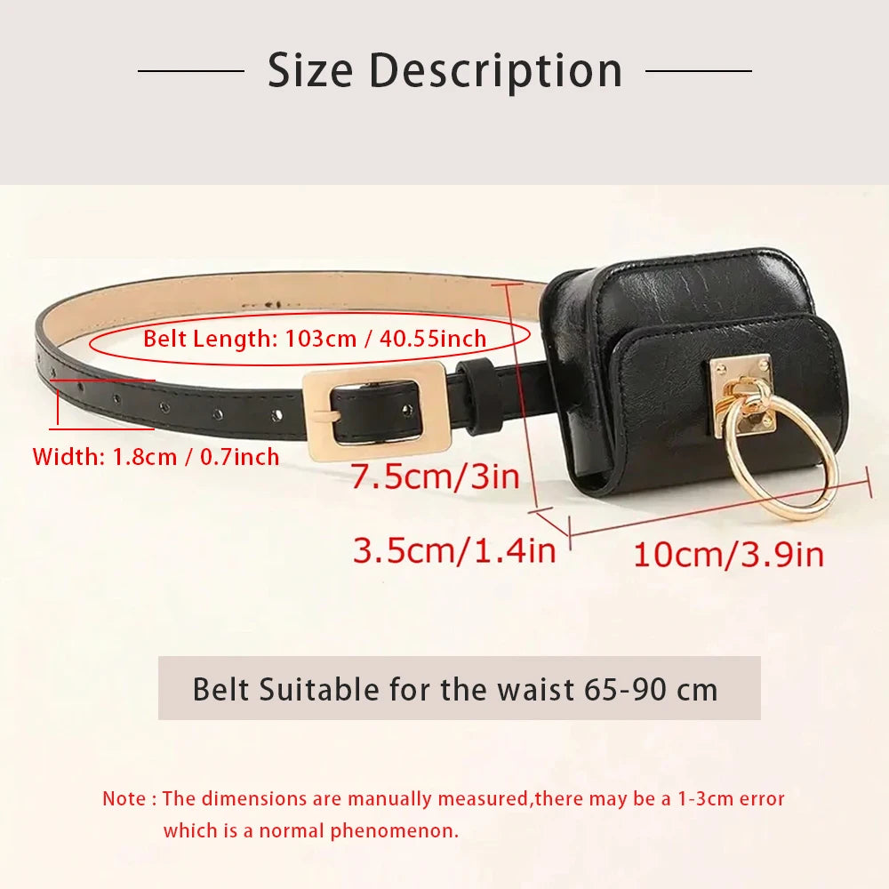Y2K Vintage Belt Bag Gothic Fanny Packs For Women Punk Square Heart Metal Buckle Belts PU Leather Travel Waist Purse Female