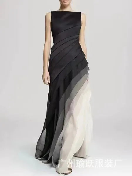2025 Gauze Skirt Dress Solid Color Black Temperament Dress Skirt European and American
