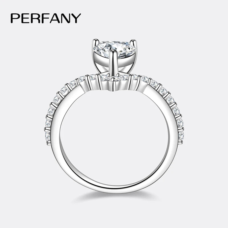 PERMANY 1CT Coração Corte Moissanite Anel para Mulheres S925 Prata Pura Laboratório Diamante Elegante Luxo Jóias de Casamento - CRAVO ROSE
