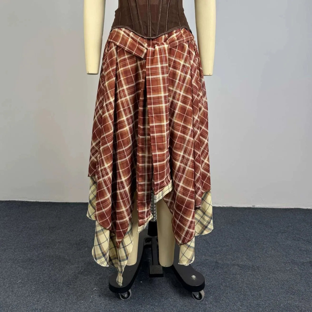 Women's Retro Plaid Slimming Two-Piece Set High Waist Irregular Half Skirt Summer New Style Suit