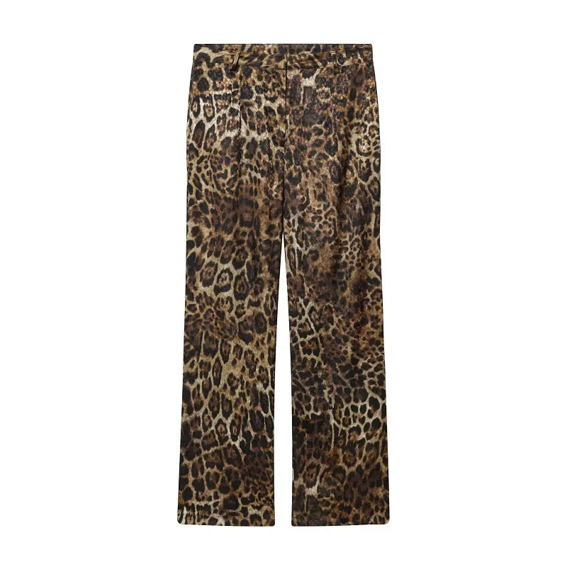 MUJER Leopard Print Blazers Woman Outfit Straight Leg Pants Sets for Women 2 Pieces Jacquard Office Blazer Women's Trouser Suit