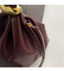 Bolsa de mão de couro macio personalizada, designer de luxo, feminina, mini bolsa de balde plissada, temperamento, zíper lateral, bolsas de festa à noite