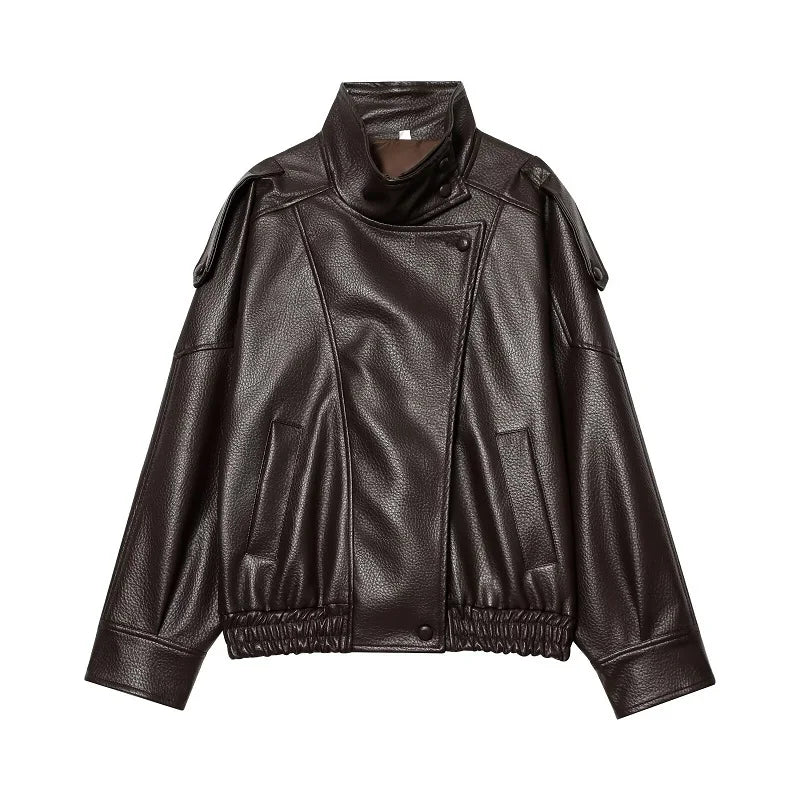 Jaqueta Feminina de Couro Sintético Oversized
