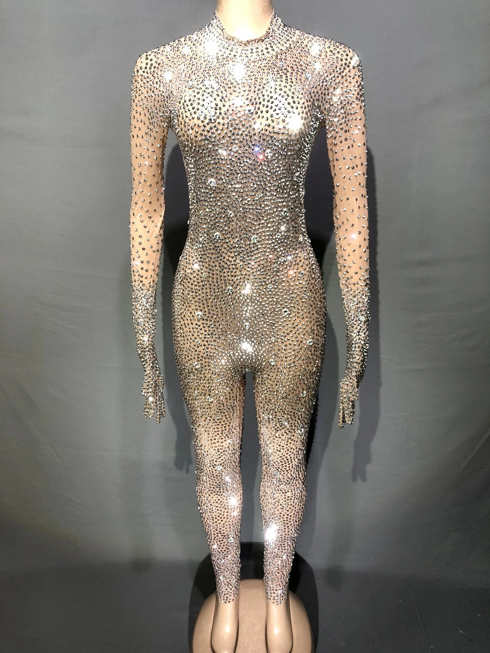 Luxurious Rhinestones Leotard Pants Women Evening Prom Party Birthday Outfit Sexy Mesh Dance Costume Crystal Bodysuit Stage Wear