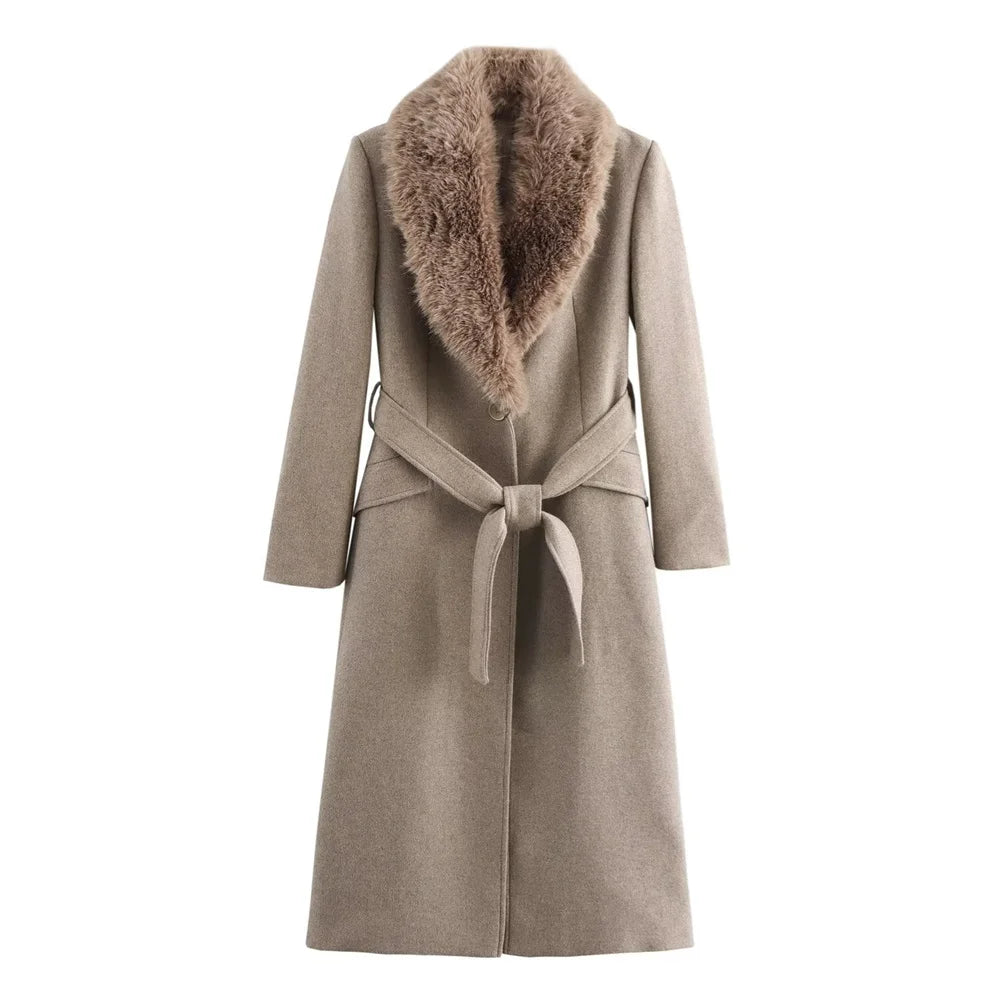 women's lapel single breasted fur collar coat jacket belt decoration autumn and winter new women's clothing
