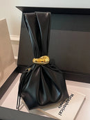 Bolsa de mão de couro macio personalizada, designer de luxo, feminina, mini bolsa de balde plissada, temperamento, zíper lateral, bolsas de festa à noite