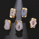 Irregular Geode Stone Agate Slices Wide Open Ring for Women Boho Resizable Finger Jewelry