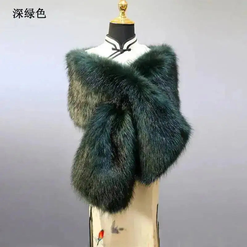 32 Colors 165*30cm Women Luxury Warm Faux Fox Fur Shawl Winter Ladies Plush Scarf Wraps Cloak Coat Wedding Long Cape Scarves