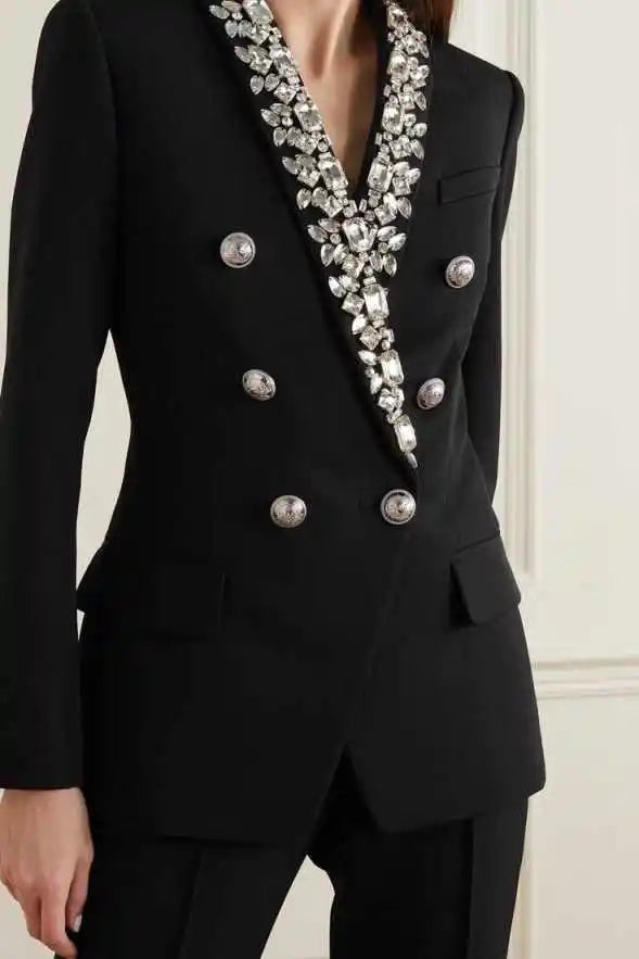 Customized Big Diamond Women Pants Suits Fashion Ladies Prom Birthday Party Formal Wear Outfit Straight Trousers 2 Pieces