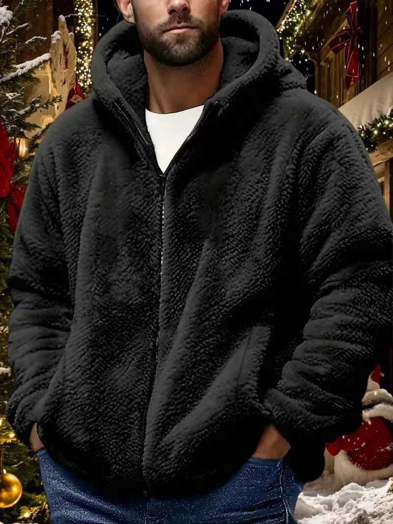 Men's Zipper Jacket Solid Color Zipper Hat Casual Autumn Winter Clothing