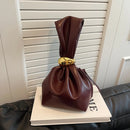 Bolsa de mão de couro macio personalizada, designer de luxo, feminina, mini bolsa de balde plissada, temperamento, zíper lateral, bolsas de festa à noite
