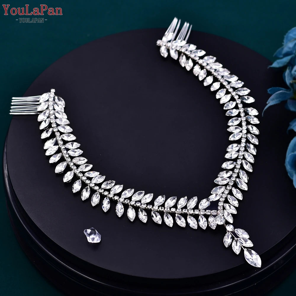 YouLaPan Crystal Forehead Headband for Women Brides Headpiece Party Wedding Hair Accessories Jewelry Bridal Headdress HP529