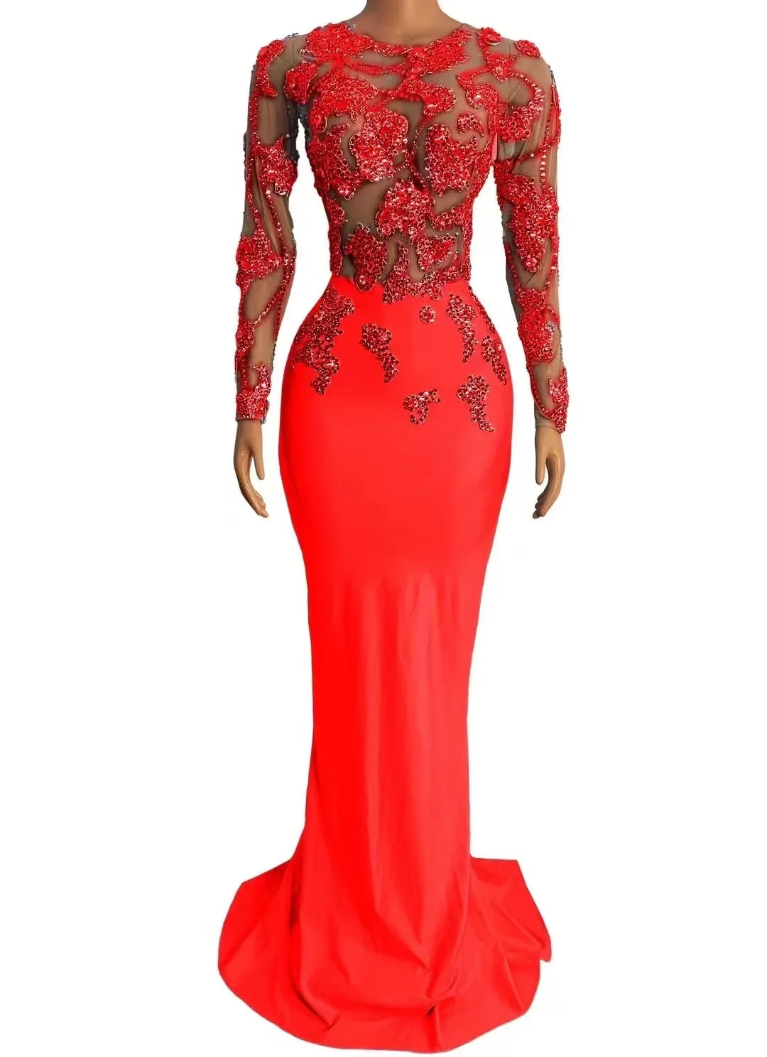 Women Dance Performance Outfit Evening Birthday Celebrate Photo Shoot Dress Sexy Stage Rhinestones Transparent Long Dress