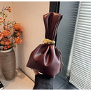 Bolsa de mão de couro macio personalizada, designer de luxo, feminina, mini bolsa de balde plissada, temperamento, zíper lateral, bolsas de festa à noite