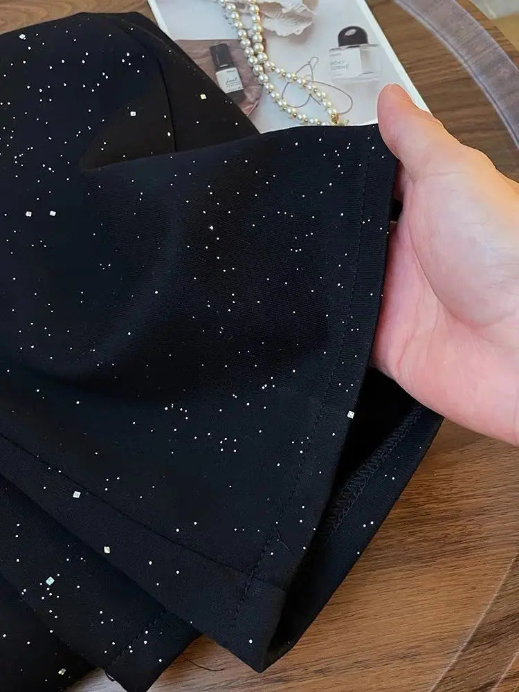 Shiny Ice Silk Wide Leg Pants Women Summer New High Waist Straight Casual Sports Long Trousers Children's Matching Pants