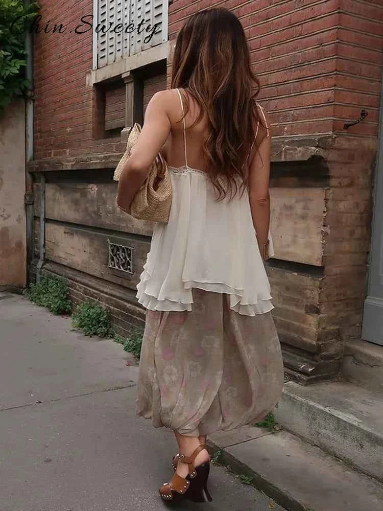 Blusa Feminina Babados Alças Gola Quadrada Sem Mangas - CRAVO ROSE