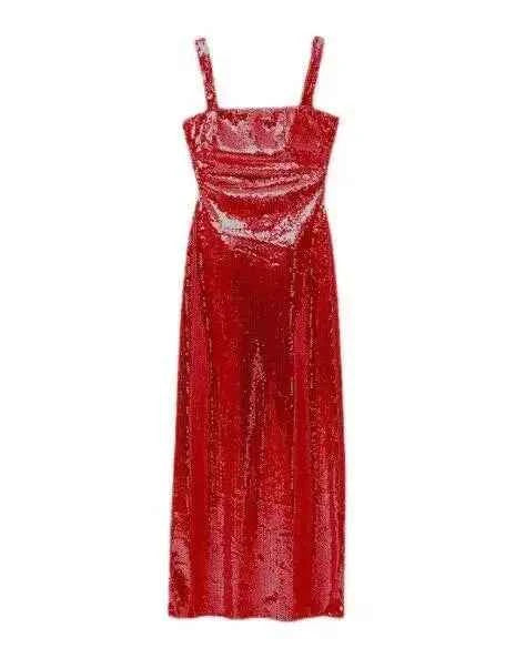 Mulher roupas suspender sem costas glitter vestido longo fino bola suspender vestido elegante vestido longo