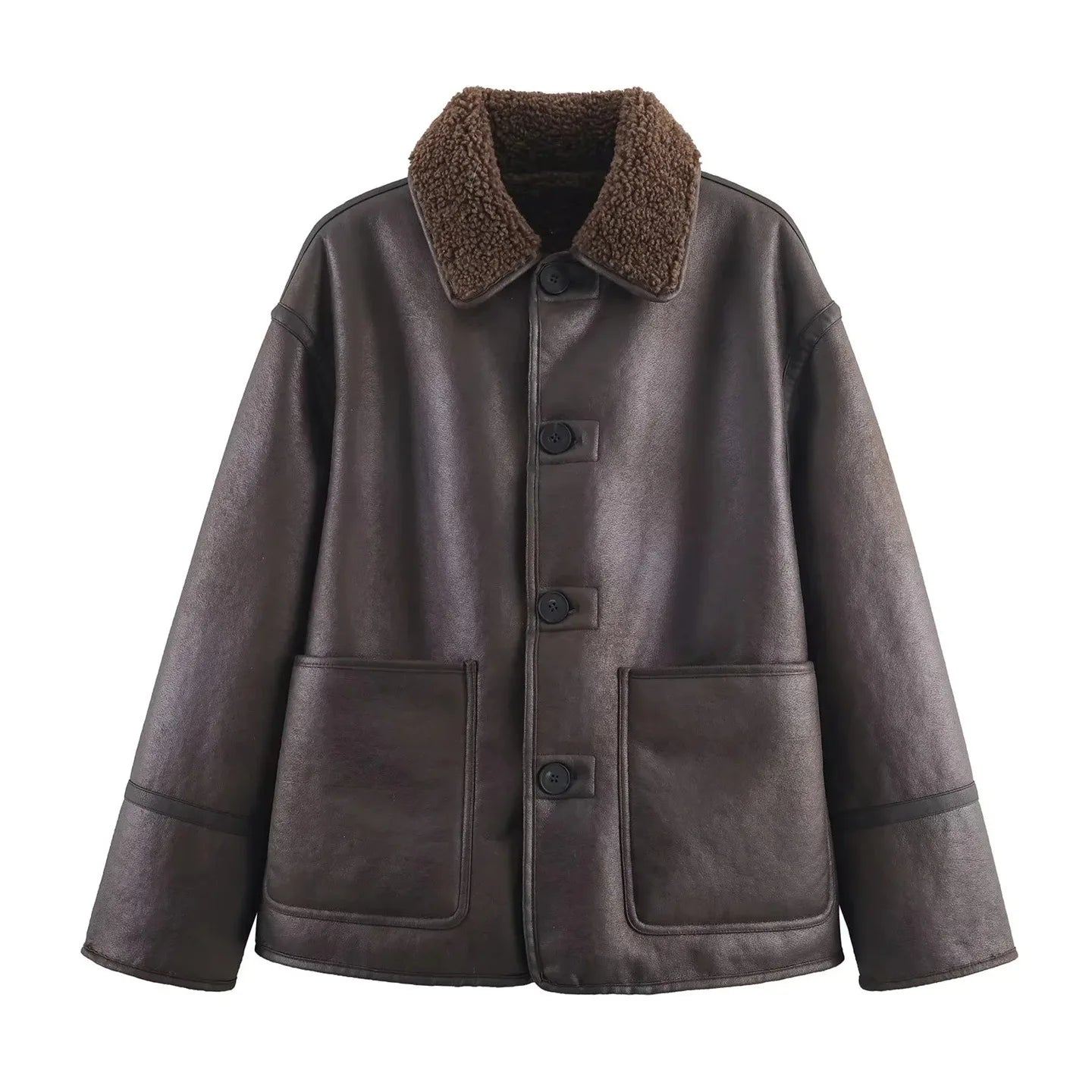 Double-Sided Wear Lamb Fur Jacket Women's Autumn Winter Loose Warm Outerwear Fake Leather Coat Standard Style Long Sleeve