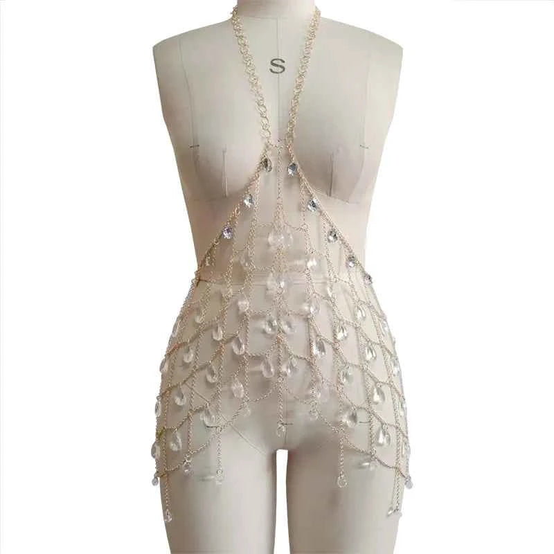 YOUR BUMP CURVE Handmade bra body chain acrylic openwork tassel mini combo set, perfect for women's holiday party club dancing