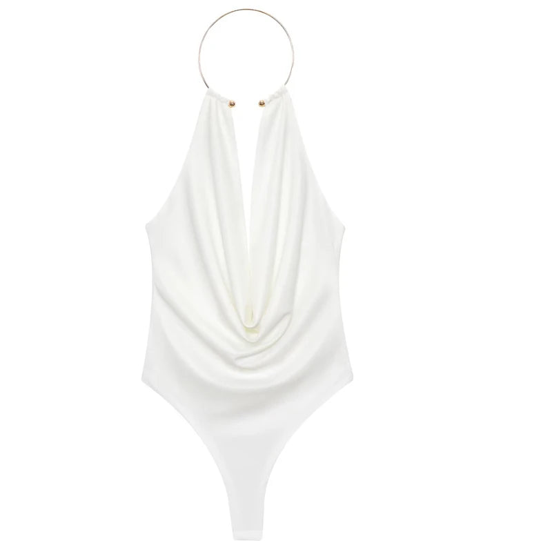 HXAO Bodysuit Women Summer Corset Slimming Body Off Shoulder Halter Sexy Body Ruched White Bodysuit Backless Brown Body Swimwear