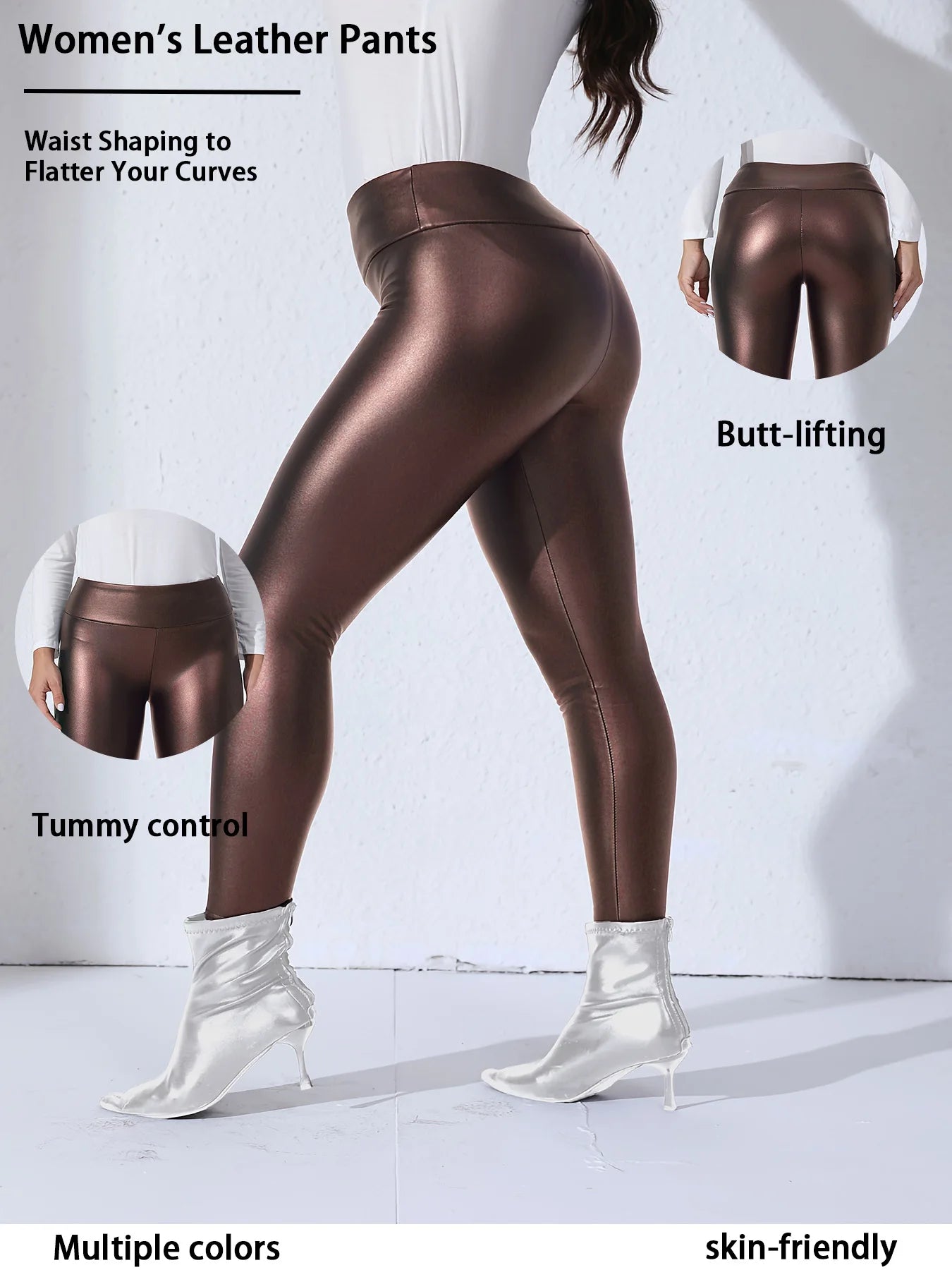 Calça Feminina de Couro PU com Bolsos – Casual