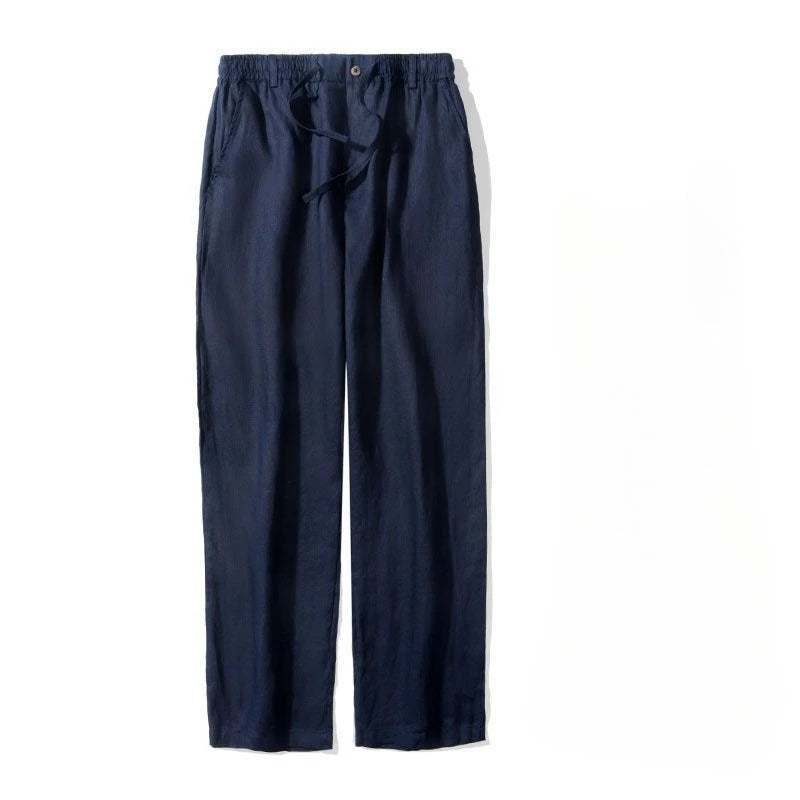 Solid Color Linen Pants Men's Loose Cotton Linen Casual 9 Points Pants Spring Summer Home Straight Soft Comfortable Trousers