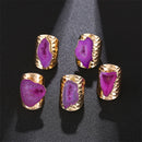 Irregular Geode Stone Agate Slices Wide Open Ring for Women Boho Resizable Finger Jewelry