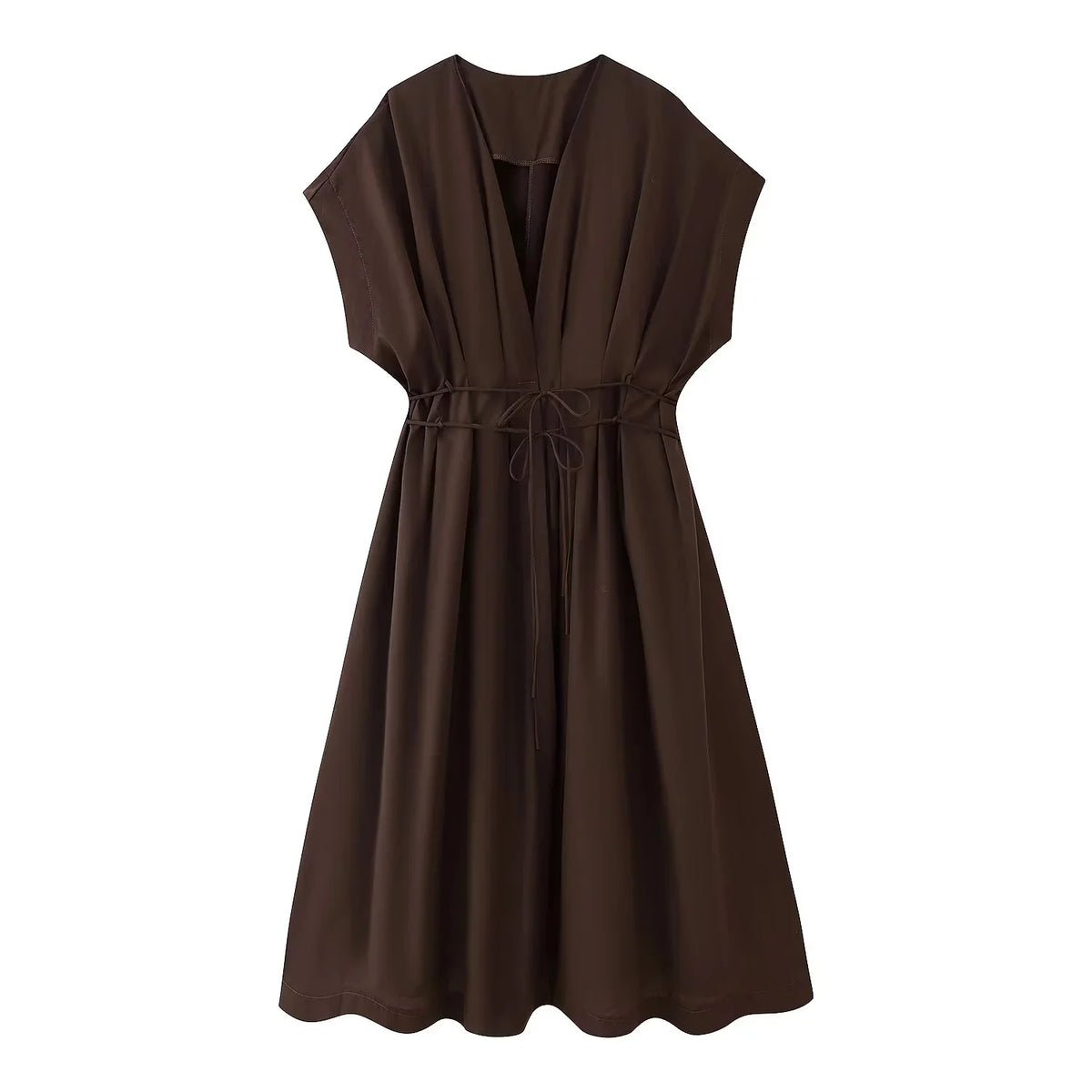 Vestido Marrom com Decote em V e sem Mangas – Vintage