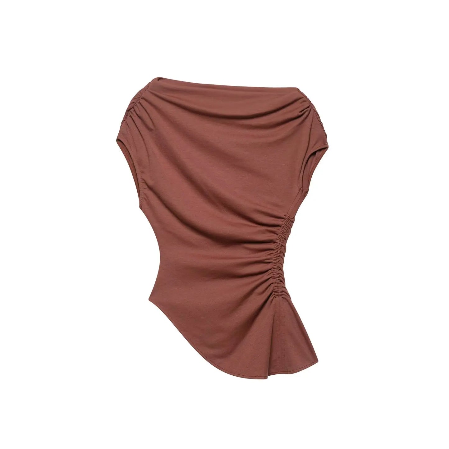 Nlzgmsj 2025 Summer Women's Ruched Asymmetric Crop Tops Women Casual Sleeveless Streetwear Short Tops