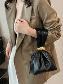 Bolsa de mão de couro macio personalizada, designer de luxo, feminina, mini bolsa de balde plissada, temperamento, zíper lateral, bolsas de festa à noite