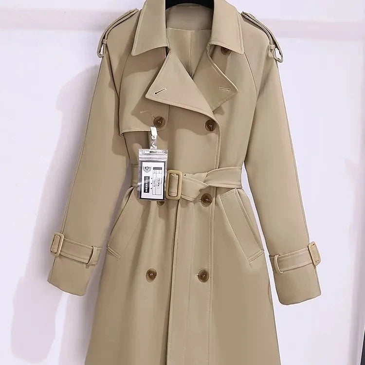 Women's Windbreaker 2026 Spring Autumn New Slim Double-breasted Temperament Coat With belt Femle mid length Casual Trench coat