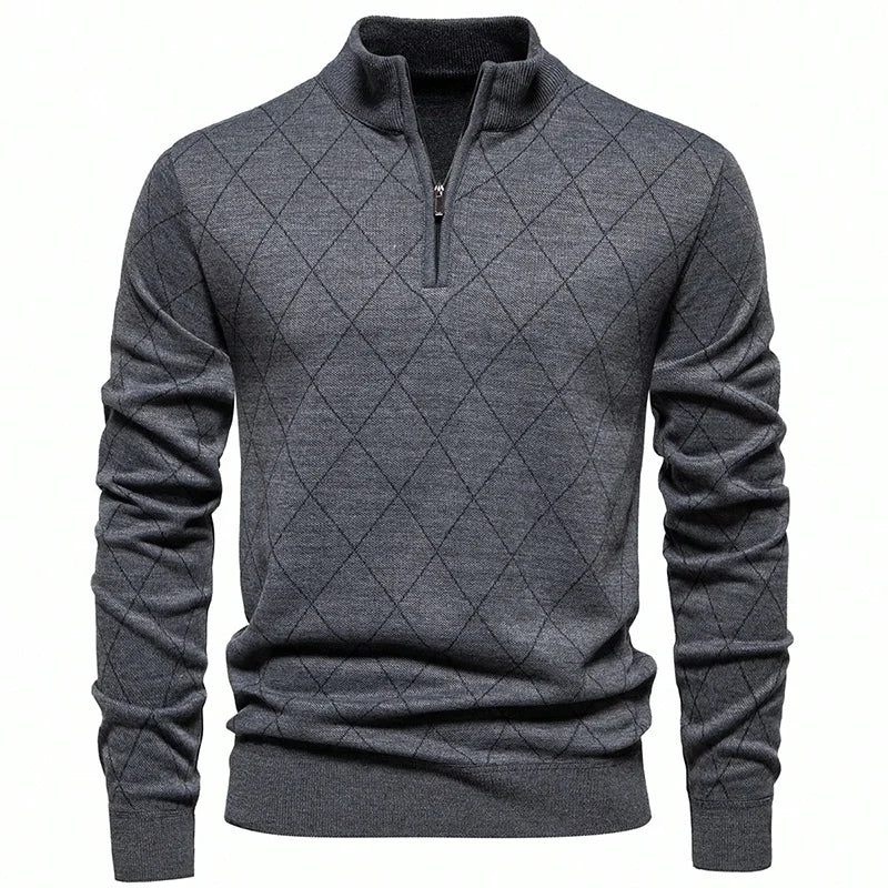 New Mens Knit Sweater American 1/4 Zip Pullover Men's Fleeced Knitwear Stand Collar Casual Sweaters Pullovers