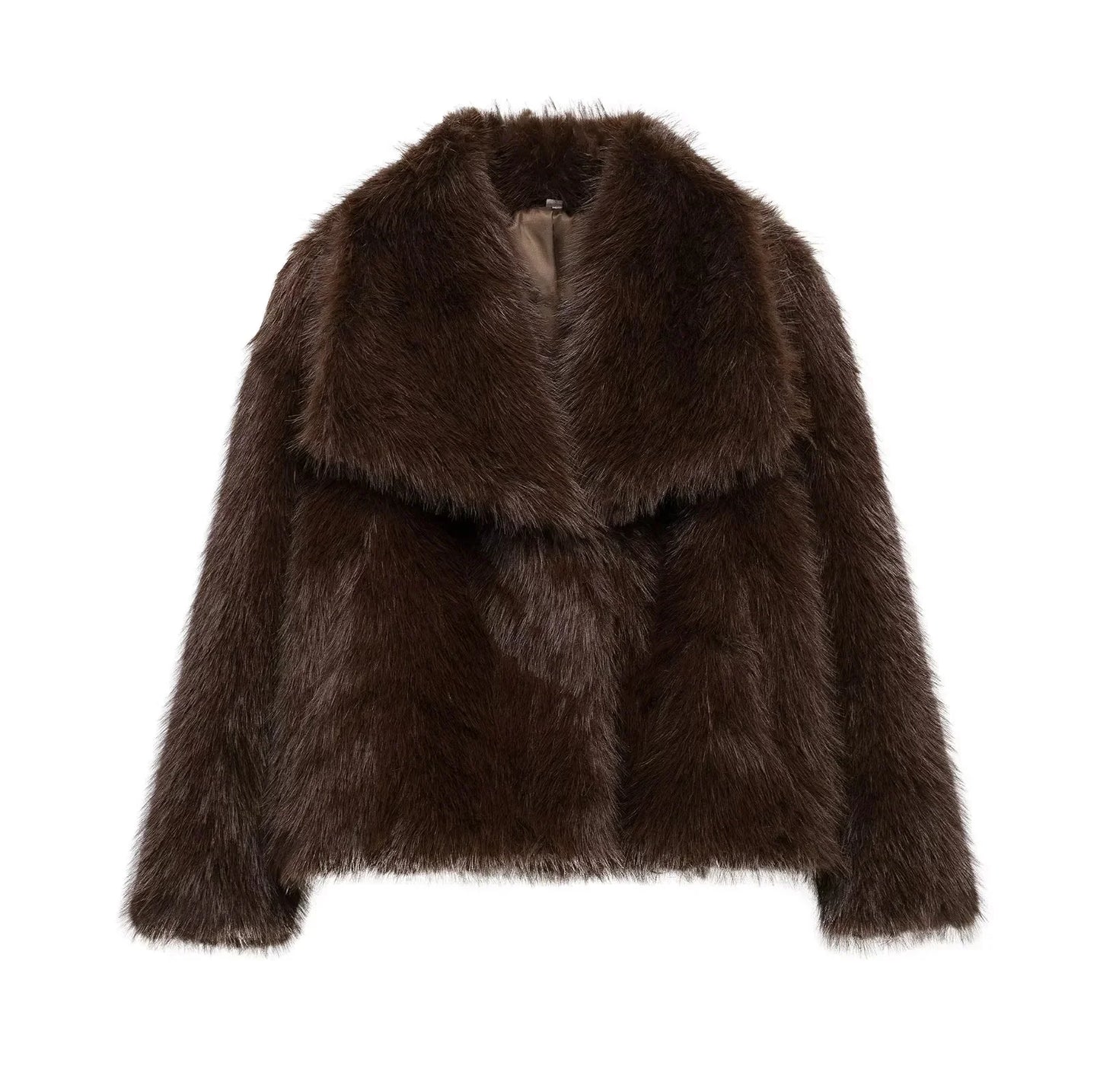 KONDALA 2026 Spring Summer Casual Faux Fur Brown Women Warm Jackets Valentine‘s Day Turn Down Collar Oversized Elegant Coats
