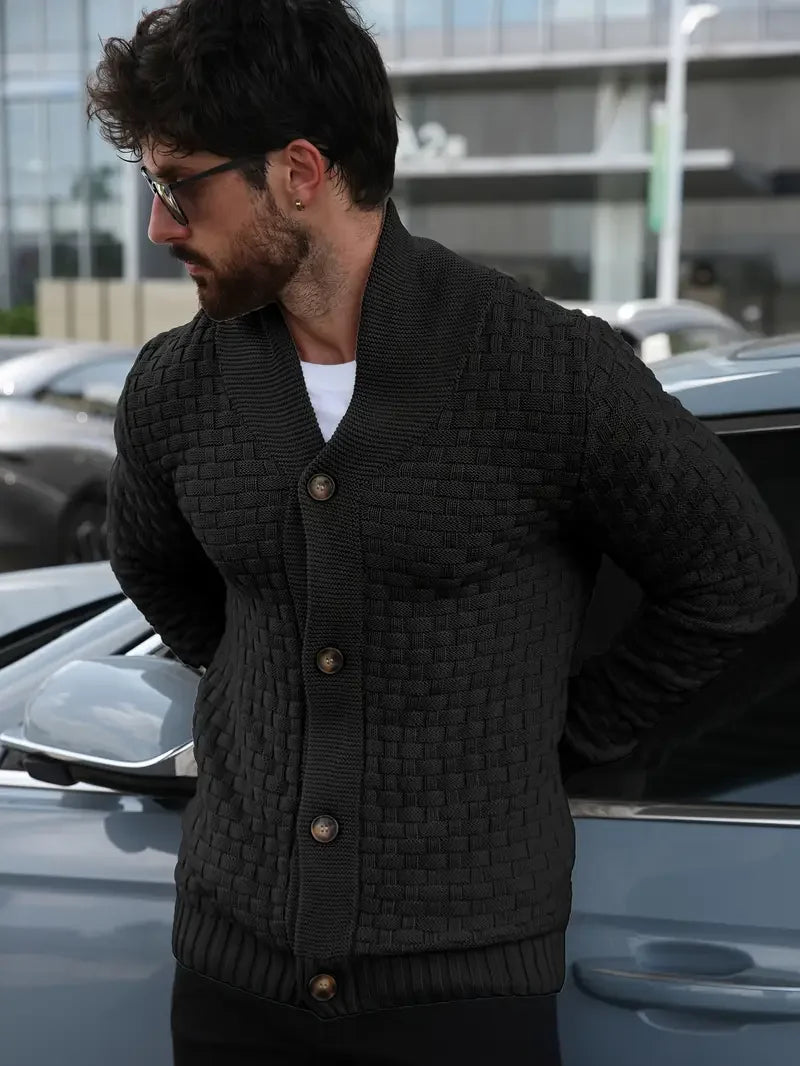 Men's Autumn Winter Cardigan Sweaters Warm Knitted Open Front Long Sleeve V-Neck Pullover in Solid Color for Men