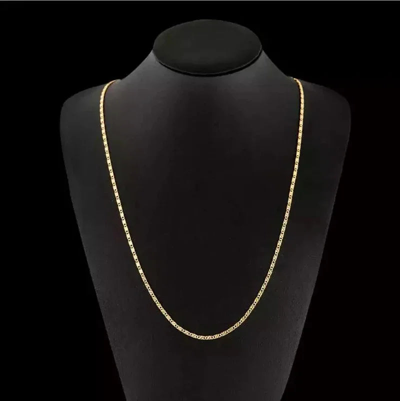 Moda 18k colar de ouro 2mm 16/18/20/22/24/26/28/30 Polegada colar de corrente lateral para mulheres homens jóias 925 colar de prata - CRAVO ROSE