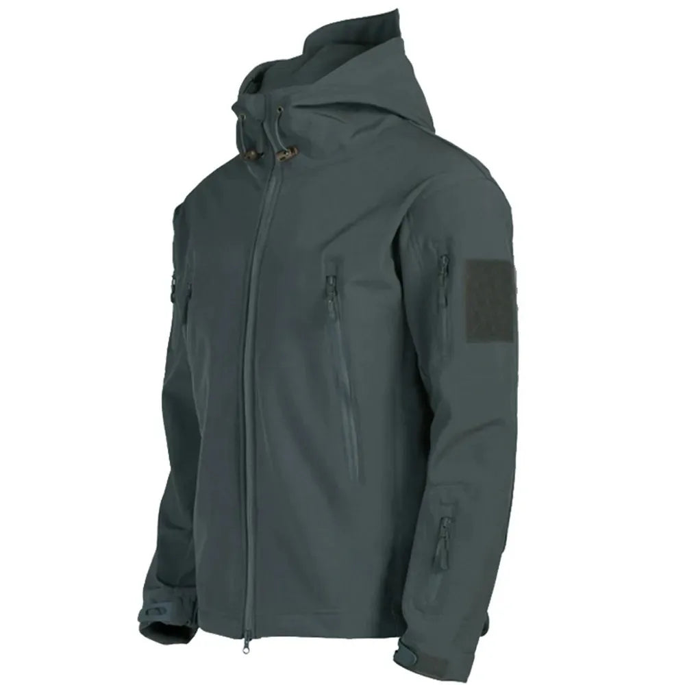 Jaqueta Masculina "Shark Skin" (Soft Shell) Tática, Corta-Vento e Impermeável com Capuz