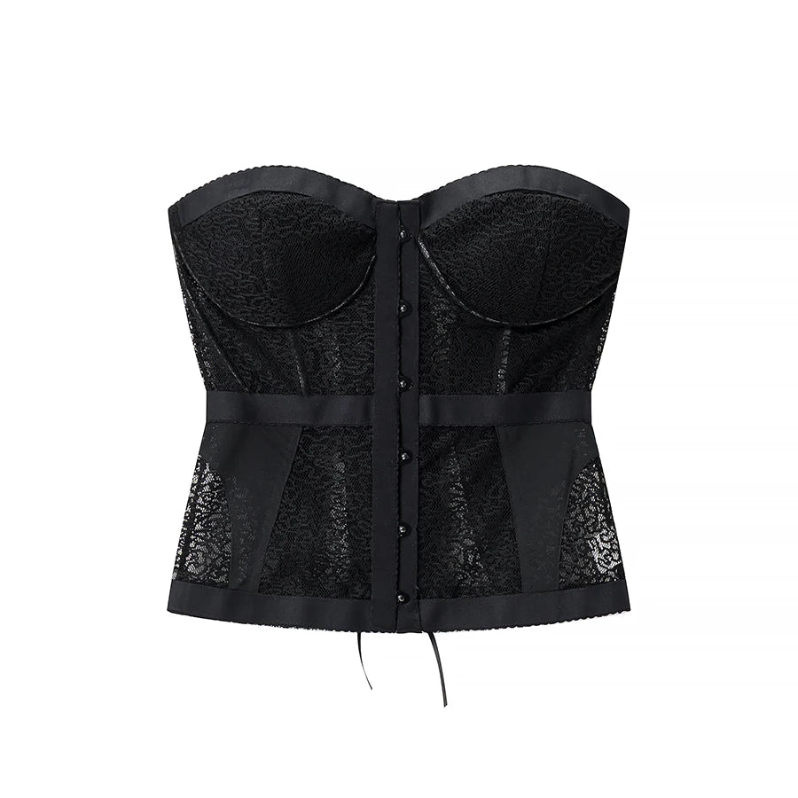 Women's Slim Fit Bandage Vest Top European Style Polyester Fabric Fishbone Strapless Outerwear Short Length Single Button