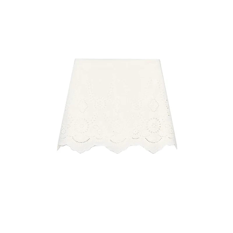 Embroidered Hollow out Vest Top 3356868 High Waist Skirt Pants 3357868 Faionable Two-Piece Set round Ne Button Closure ...