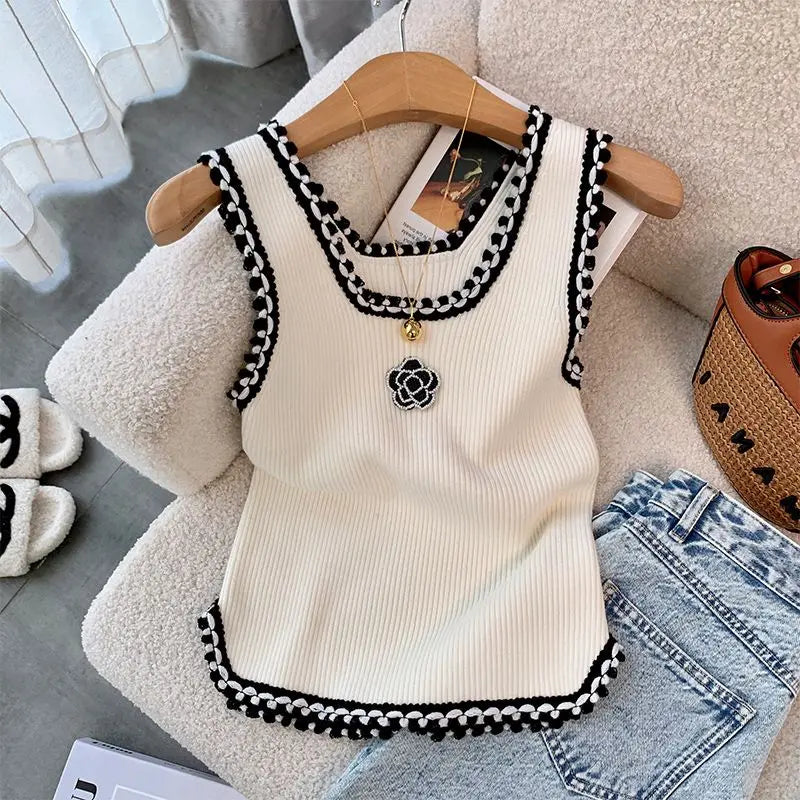 Summer Camis Tops Women's Korean Fashion Luxury Designer Short Vest Flower Embroidered Sleeveless Top Women Girls Clothes