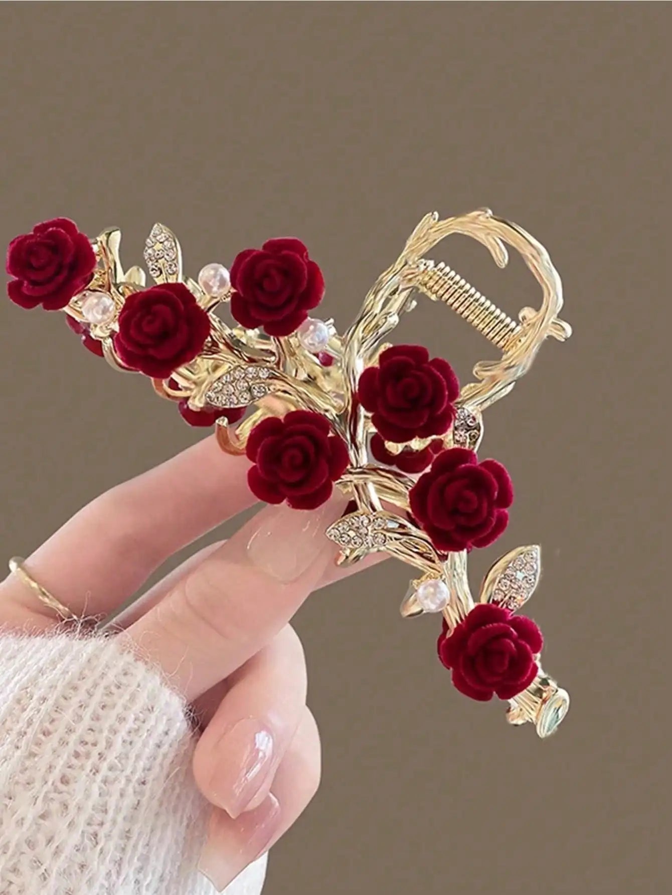 1 Pcs Fashion Plucked Rose Rhinestone Pearl Tassel Hair Claws For Women Girls Party Hair Accessories