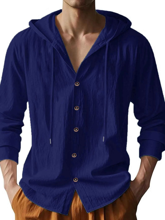Men's Cotton Linen Long Sleeve Shirt Breathable Summer Spring Casual Button Up Lightweight Hawaiian Beach Top Hoodie T-Shirt New