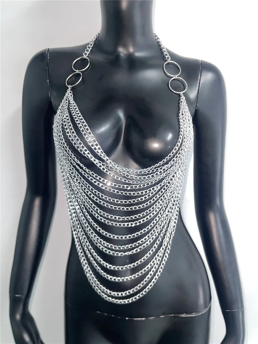 Women Metal Chain Tassel Tank Top Sexy Deep V Neck Backless Hollow Out See Through Crop Top Body Chain Party Club Camisole